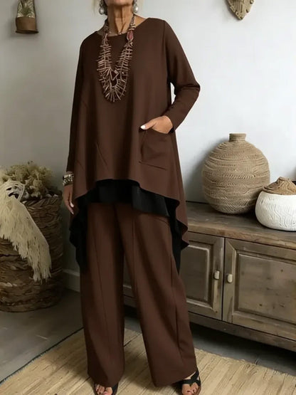 Damen Ensemble Asymmetrisches Oberteil Weite Hose Norvielle