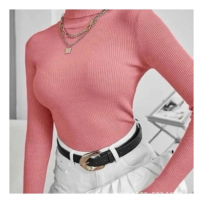 Damen Rollkragenpullover Rippstruktur Langarm Norvielle