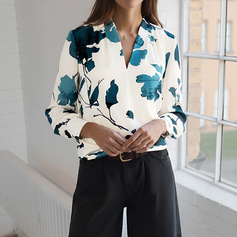 Damen Bluse Floralmuster Modernes Revers Norvielle