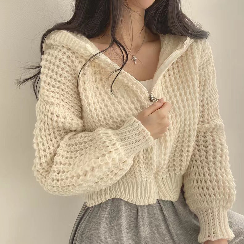 Damen Strickjacke Lässiger Reißverschluss Voluminöse Ärmel Norvielle