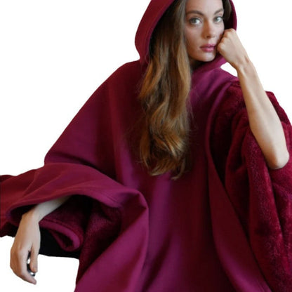 Damen Poncho-Decke mit Kapuze aus Wolle Norvielle