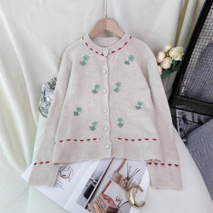 Damen Strickjacke Florales Muster Knopfverschluss Norvielle