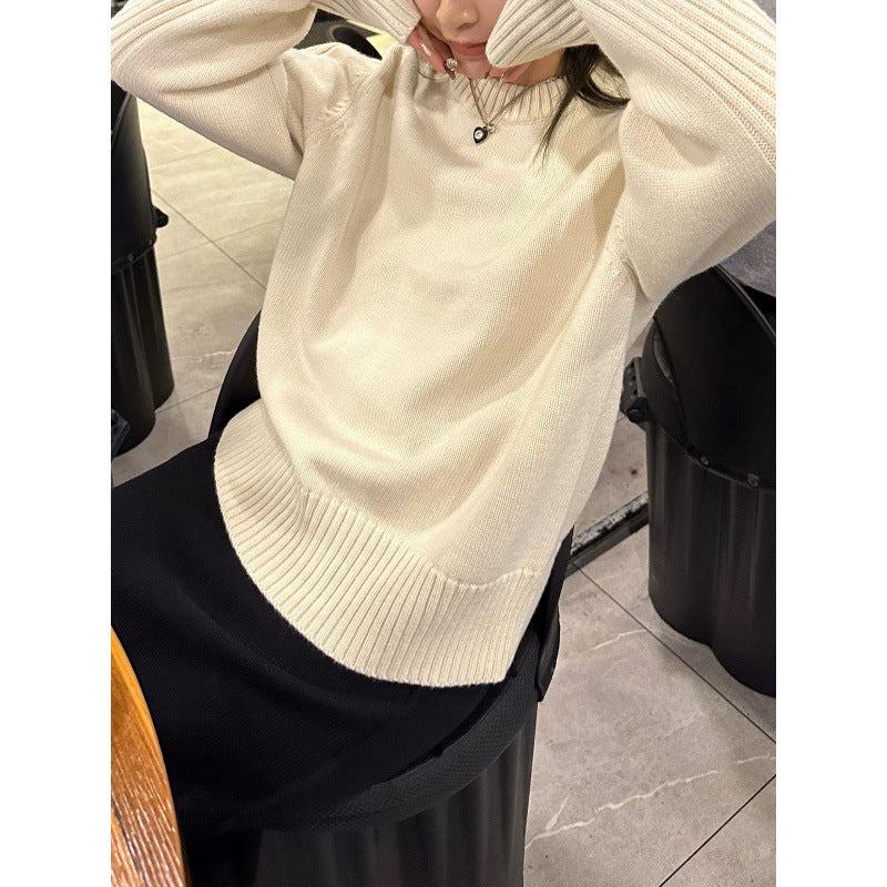 Damen Strickpullover Rundhals Norvielle Breite Rippbündchen
