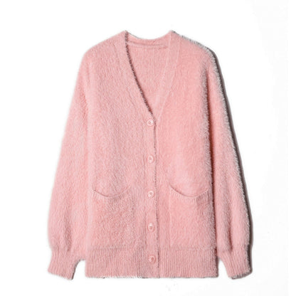 Damen Strickjacke Flauschig mit Taschen und Breitem Revers Norvielle