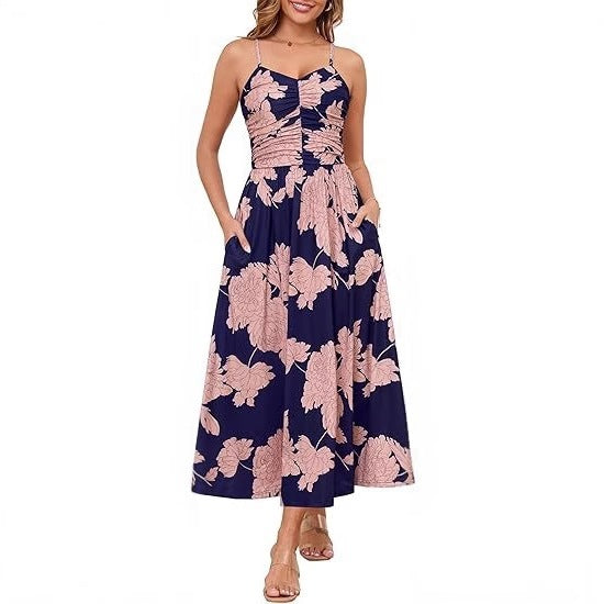 Damen Maxikleid Schmale Träger Praktische Seitentaschen Norvielle