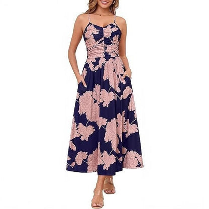 Damen Maxikleid Schmale Träger Praktische Seitentaschen Norvielle
