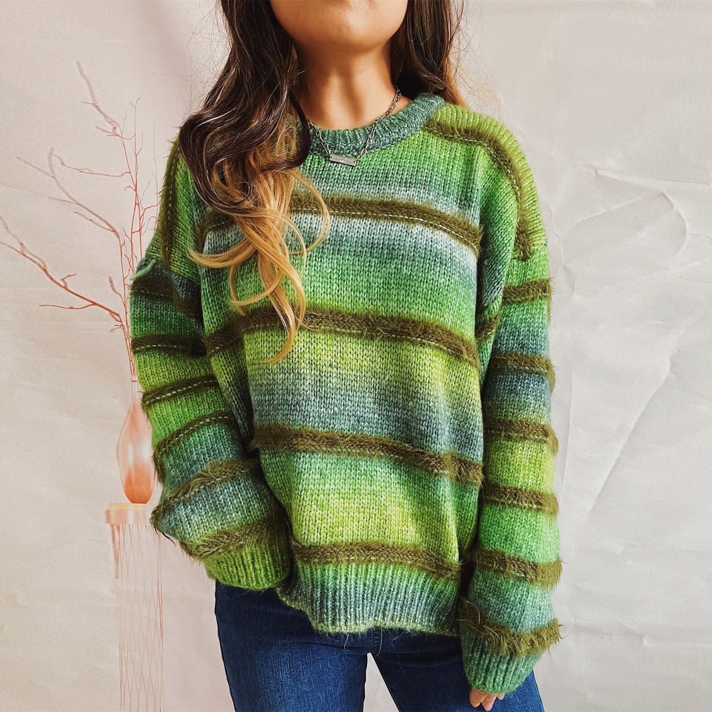 Damen Strickpullover Flauschig Weich Farbverlauf