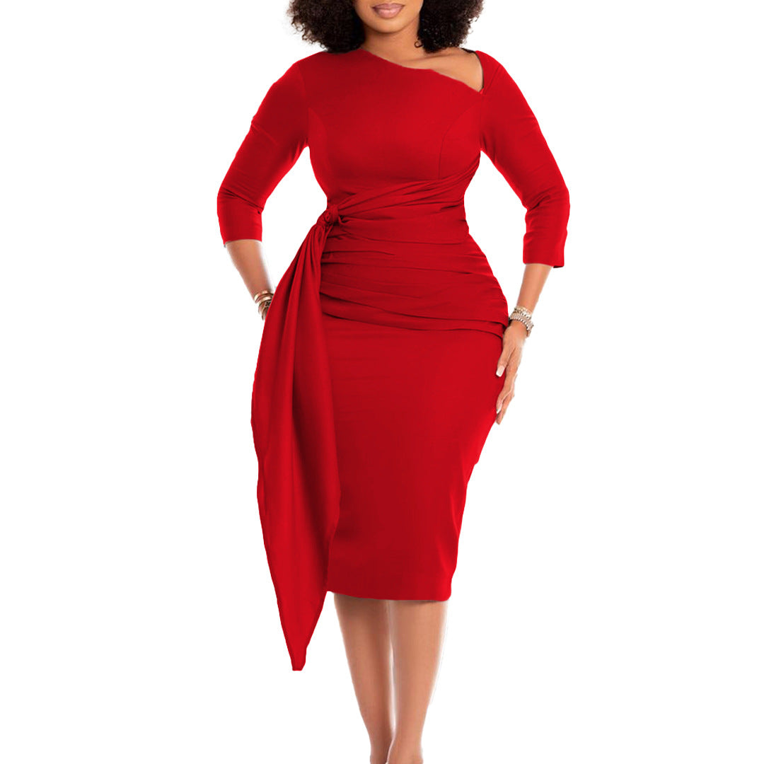 Damen Etuikleid Asymmetrischer Saum Elegante Drapierung Norvielle
