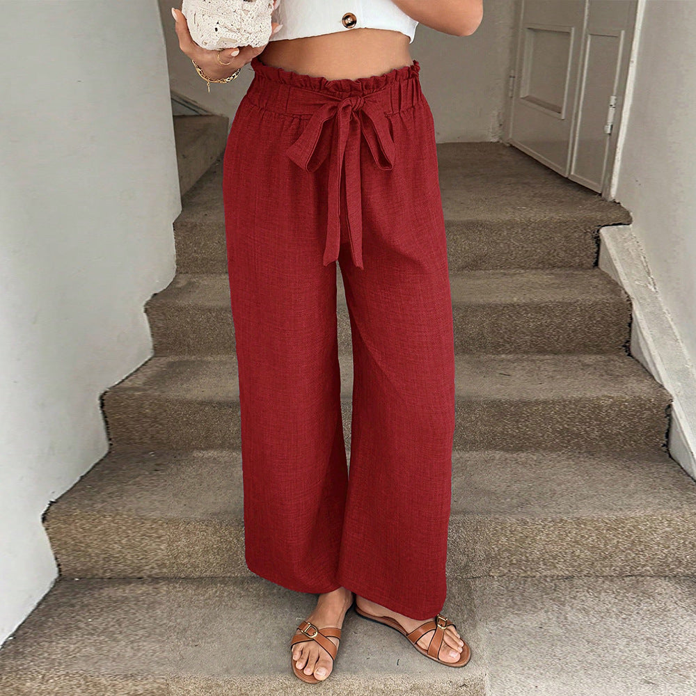 Damenweite Stoffhose mit Gummizug und Bindegürtel Norvielle