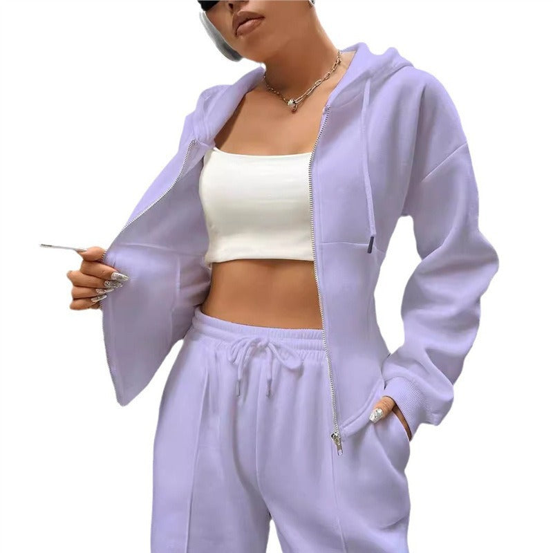Damen Hoodie-Set Figurbetont Mit Zipper Details