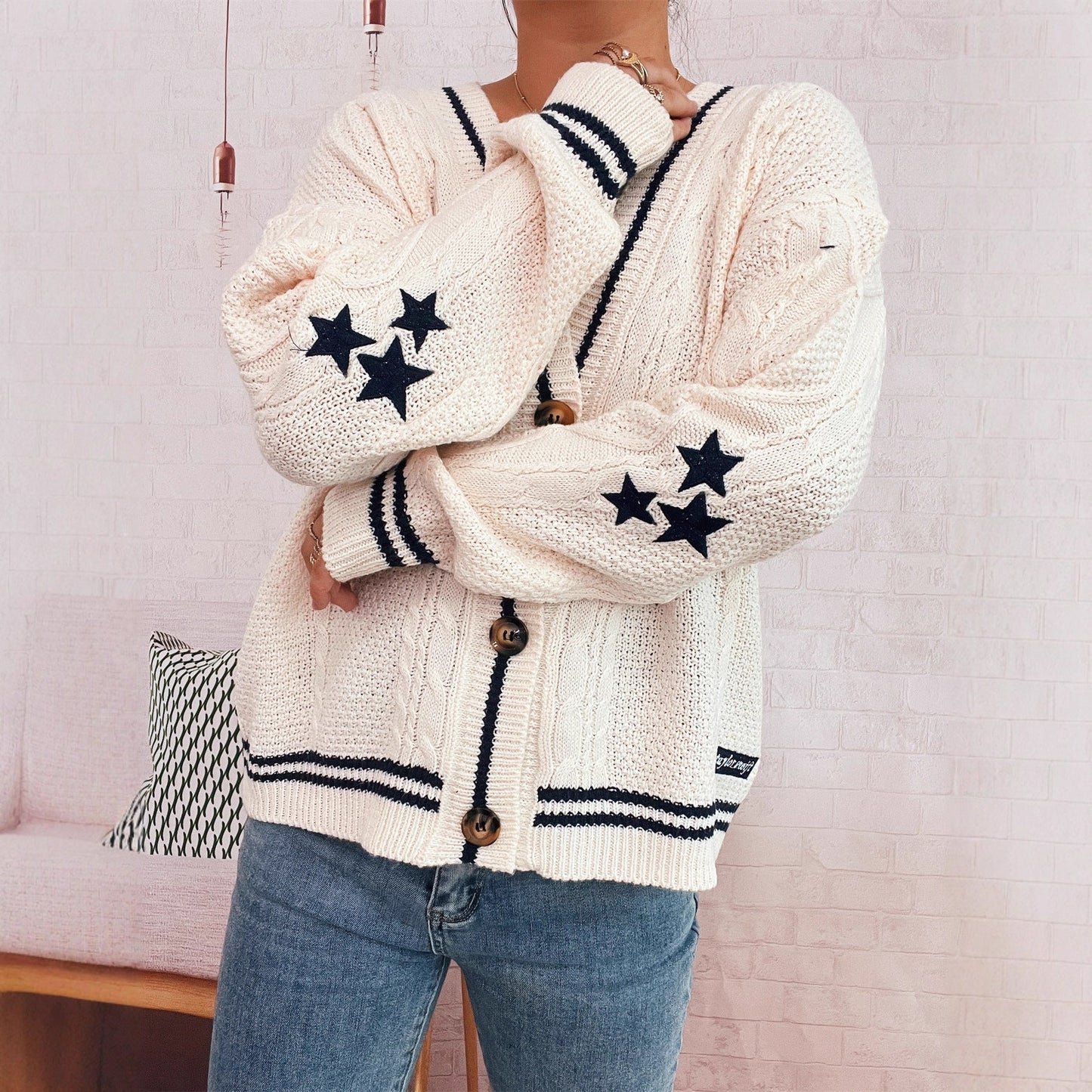 Damen Strickjacke Auffällige Sterne Norvielle