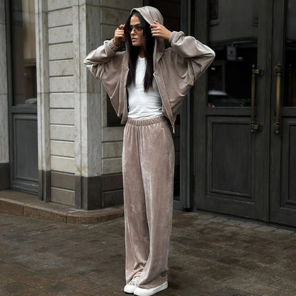 Damen Fleece-Jogginganzug mit hohem Kragen und weiten Ärmeln Norvielle - Norvielle