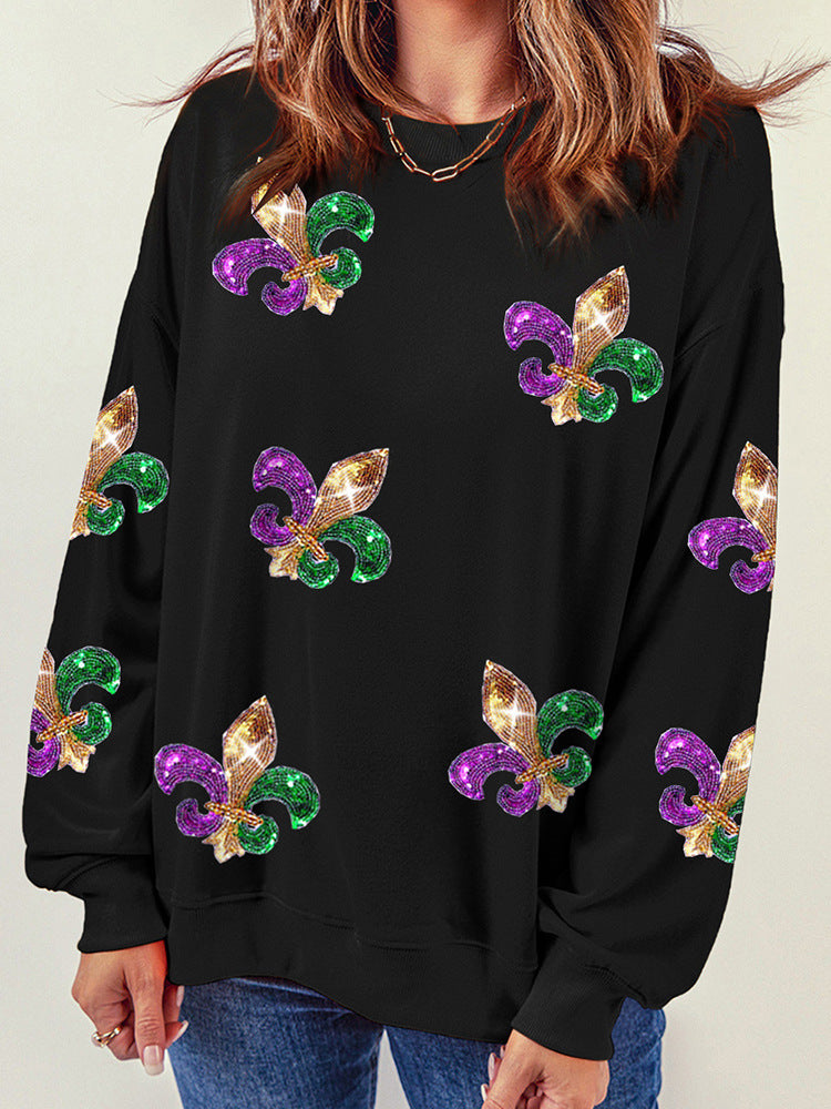 Damen Sweatshirt Langarm Pullover Baumwollmischung Lockere Passform