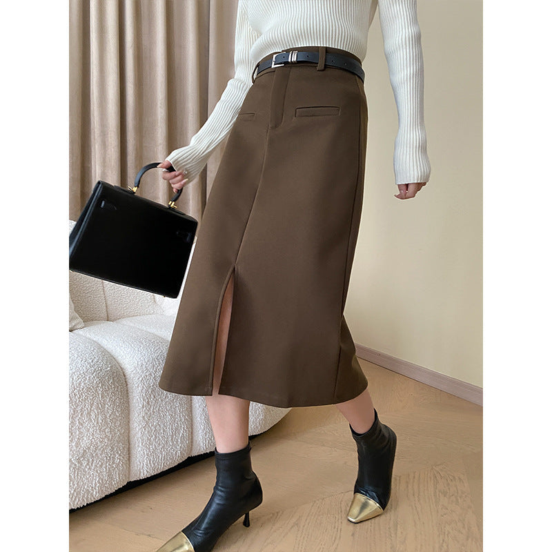 Damen Midirock Hohes Bund Eingrifftaschen Schwarz Norvielle - Norvielle