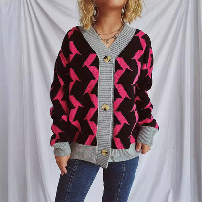 Damen Strickjacke Geometrisches Muster Norvielle