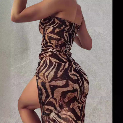 Damen Minikleid Asymmetrischer Schnitt Animal-Print