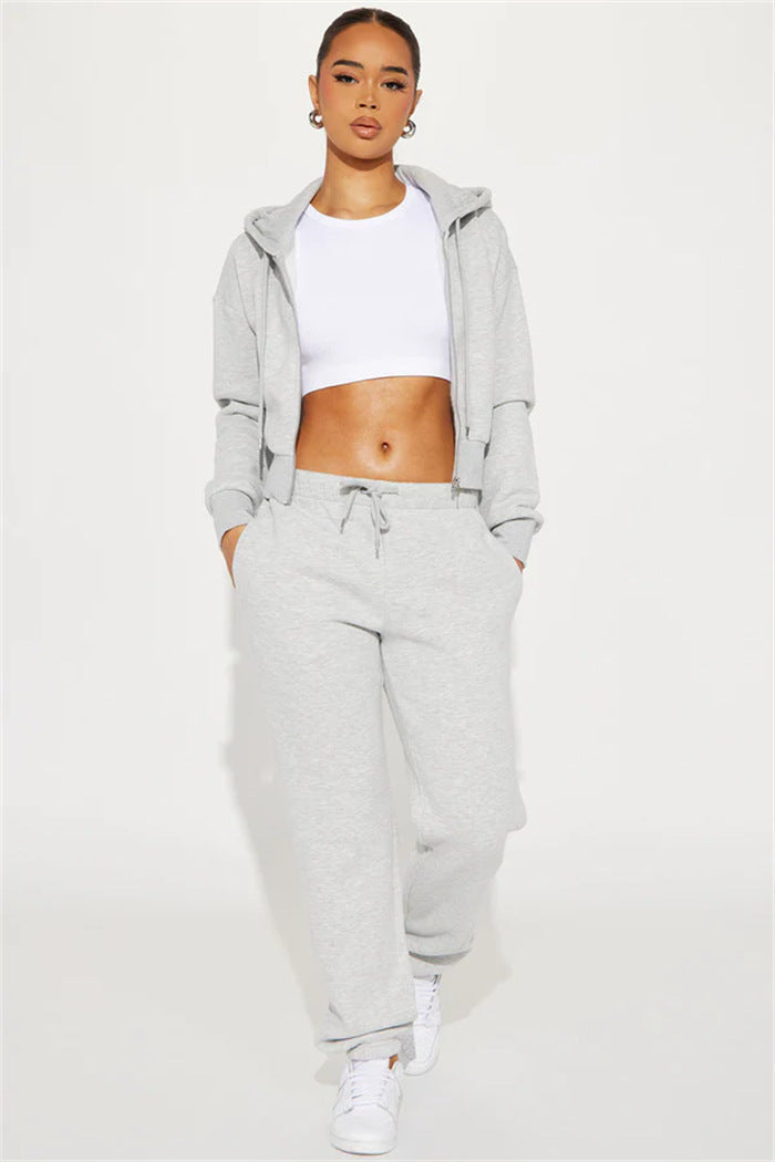 Damen Sweatset Cropped Hoodie Weite Hose Norvielle