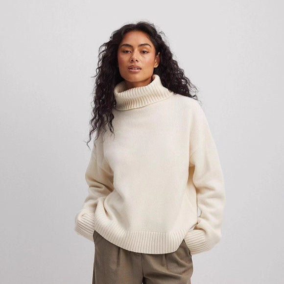 Damen Rollkragenpullover Feines Strickmaterial Beige - Norvielle