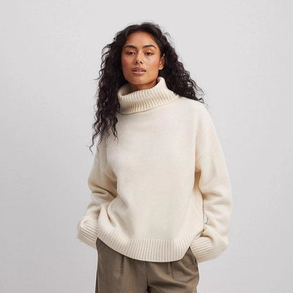 Damen Rollkragenpullover Feines Strickmaterial Beige - Norvielle