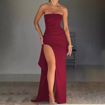Damen Maxikleid Trägerloses Oberteil Schlitz