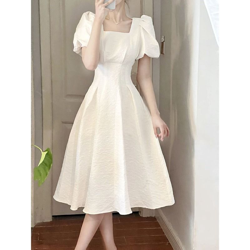 Damen Midi-Kleid Quadratischer Ausschnitt Voluminöse Ärmel - Norvielle