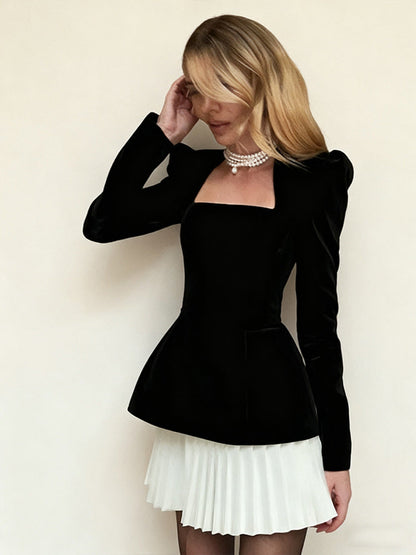 Damen Blazer-Jacke Samt Asymmetrisch