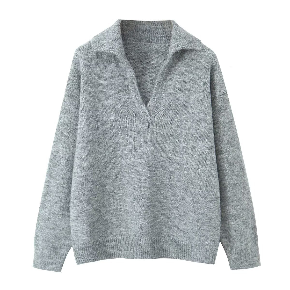Damen Strickpullover Stehkragen V-Ausschnitt Norvielle