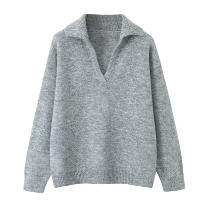 Damen Strickpullover Stehkragen V-Ausschnitt Norvielle