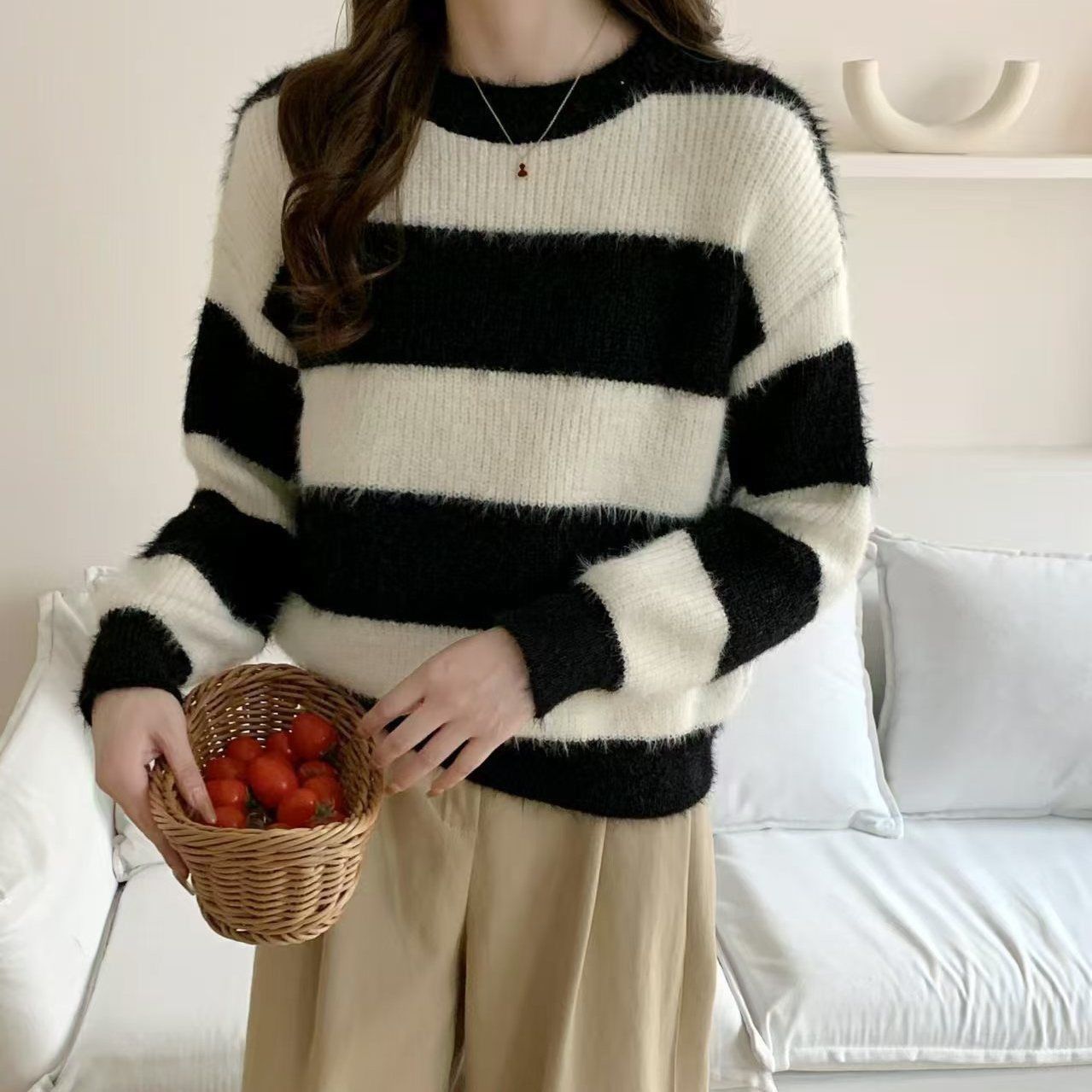 Damen Kuschelpullover Gestreift Norvielle
