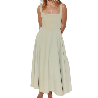 Damen Maxikleid Quadratischer Ausschnitt Fließender Rock Norvielle