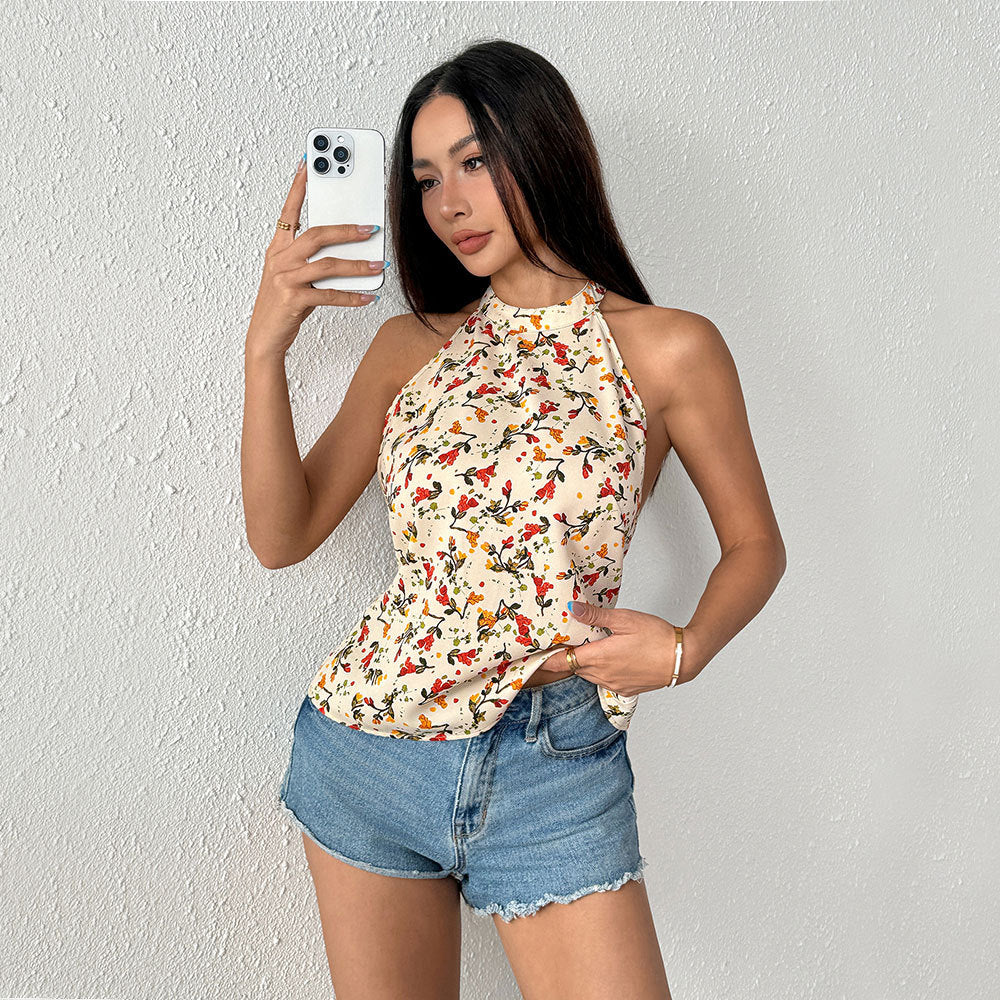 Damen Haltertop Florales Design Schwingender Saum Blumenmuster