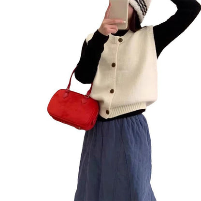 Damen Strickweste Knopf-Design Lässiger Schnitt Beige