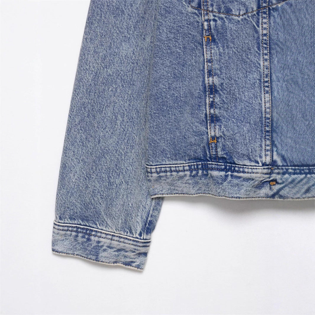 Damen Denimjacke Asymmetrisch Mit Taschen
