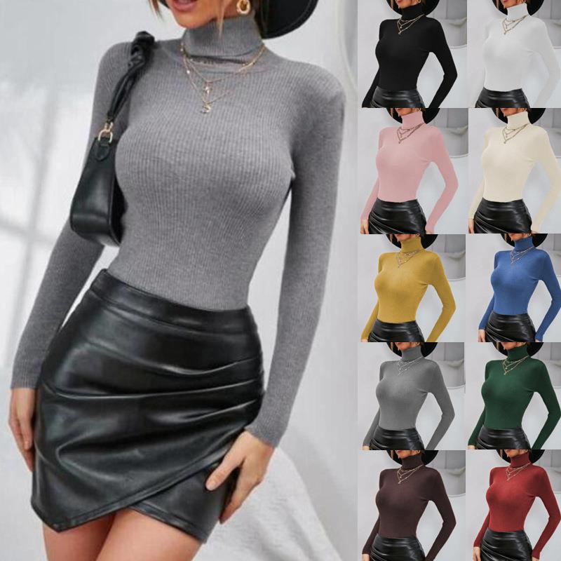 Damen Rollkragenpullover Feine Rippstruktur Figurbetont Schwarz - Norvielle