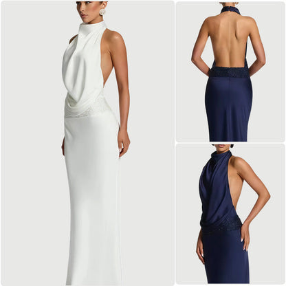 Damen Abendkleid mit Wasserfall-Ausschnitt und Drapierung Norvielle - Norvielle
