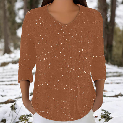 Damen Langarmshirt V-Ausschnitt Baumwolle Norvielle