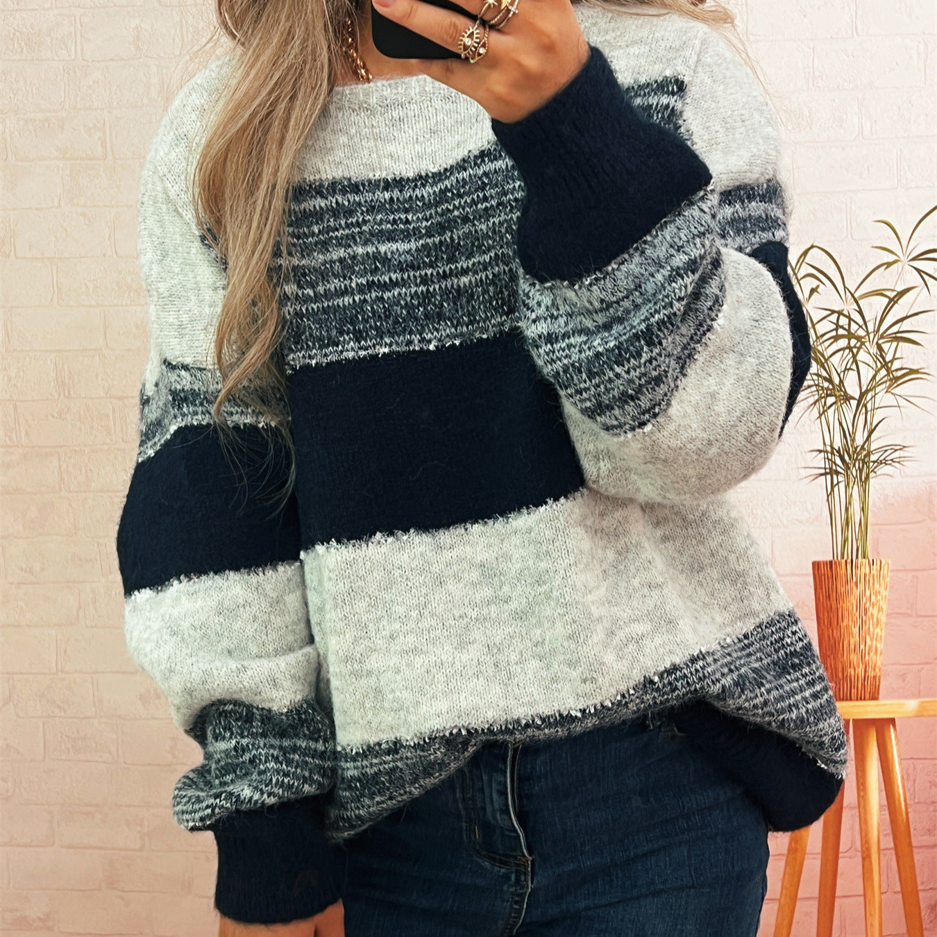 Damen Oversized-Pullover Streifenmuster Lässig Norvielle