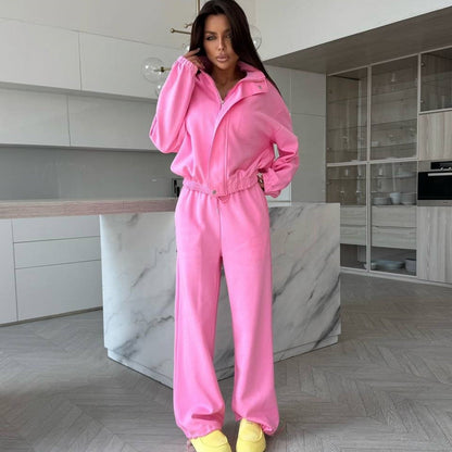 Damen Sportliches Jogging-Set Hochkragen Weites Design