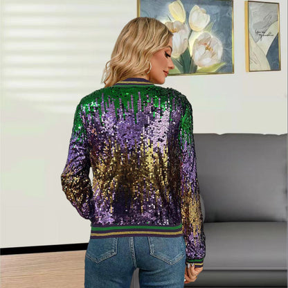 Damen Glitzer-Bomberjacke Pailletten Sportlich