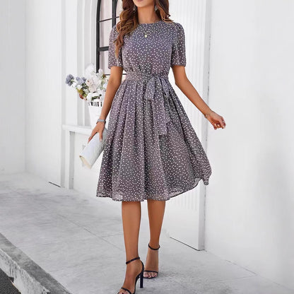 Damen Midikleid Punktedesign Taillengürtel Norvielle - Norvielle