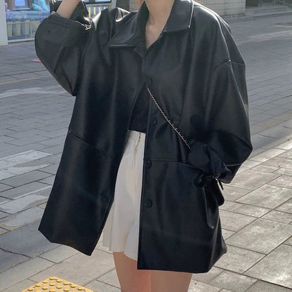 Damen Longjacke Kunstleder Lässig