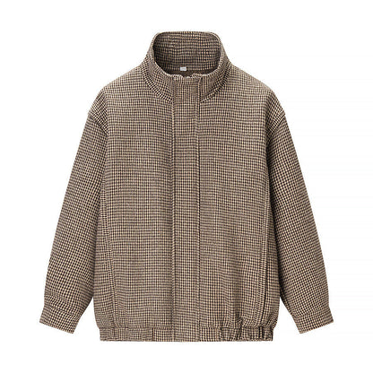 Damen Utility-Jacke Kariert Elastischer Bund Hochgeschlossener Kragen