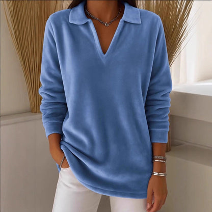 Damen Fleece Pullover V-Ausschnitt Weich Norvielle