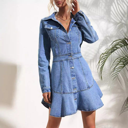 Damen Jeanskleid Moderner Denim-Stil Tailliert