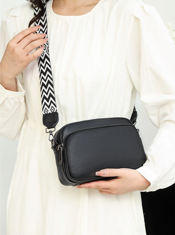 Damen Crossbody Tasche Leder Schwarz - Norvielle