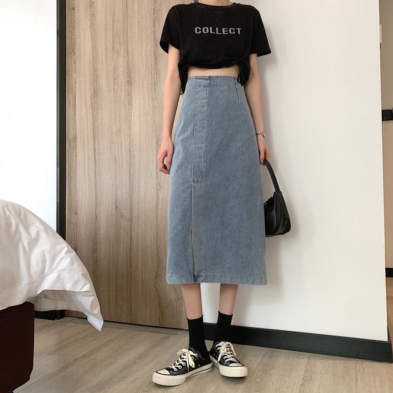 Damen Jeansrock Midi mit Seitenschlitz