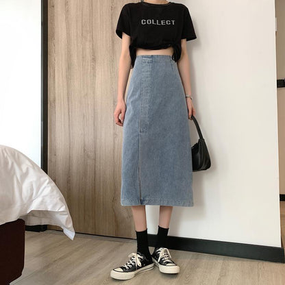 Damen Jeansrock Midi mit Seitenschlitz
