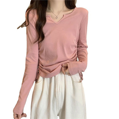 Damen Langarmshirt V-Ausschnitt Raffung Norvielle