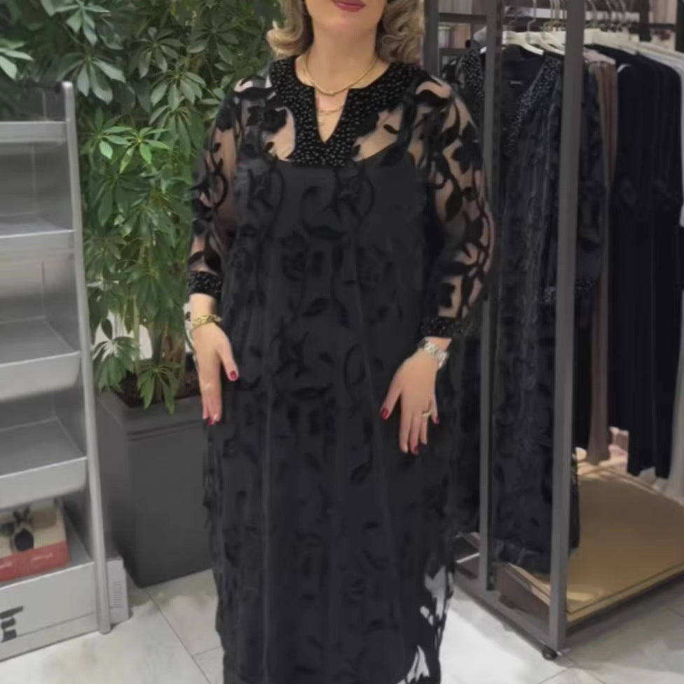 Damen Maxikleid Spitzenverzierungen Transparent