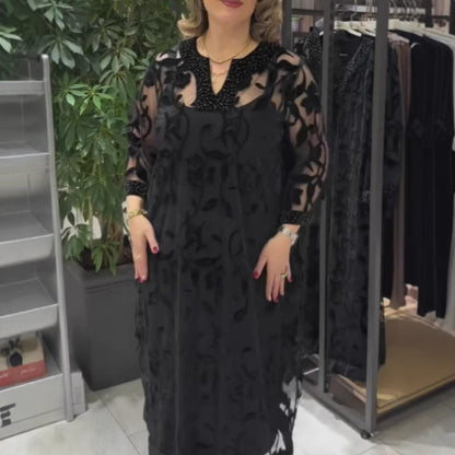 Damen Maxikleid Spitzenverzierungen Transparent